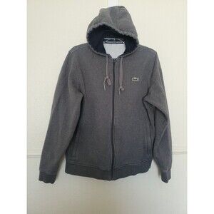 Lacoste Full Zip Fleece Hoodie Sweater Jacket Mens Size Gray Crocodile Logo